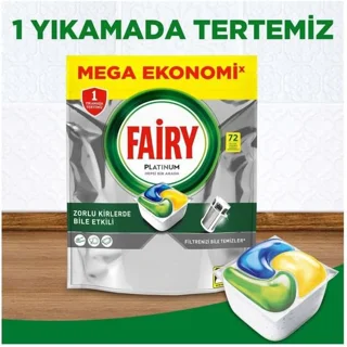 قرص ماشین ظرفشویی ۷۲ عددی پلاتینوم لیمویی فیری (Fairy)