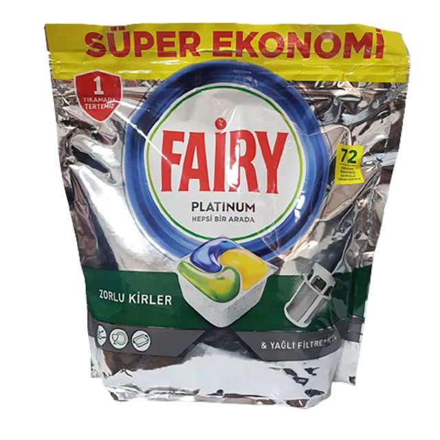 قرص ماشین ظرفشویی ۷۲ عددی پلاتینوم لیمویی فیری (Fairy)
